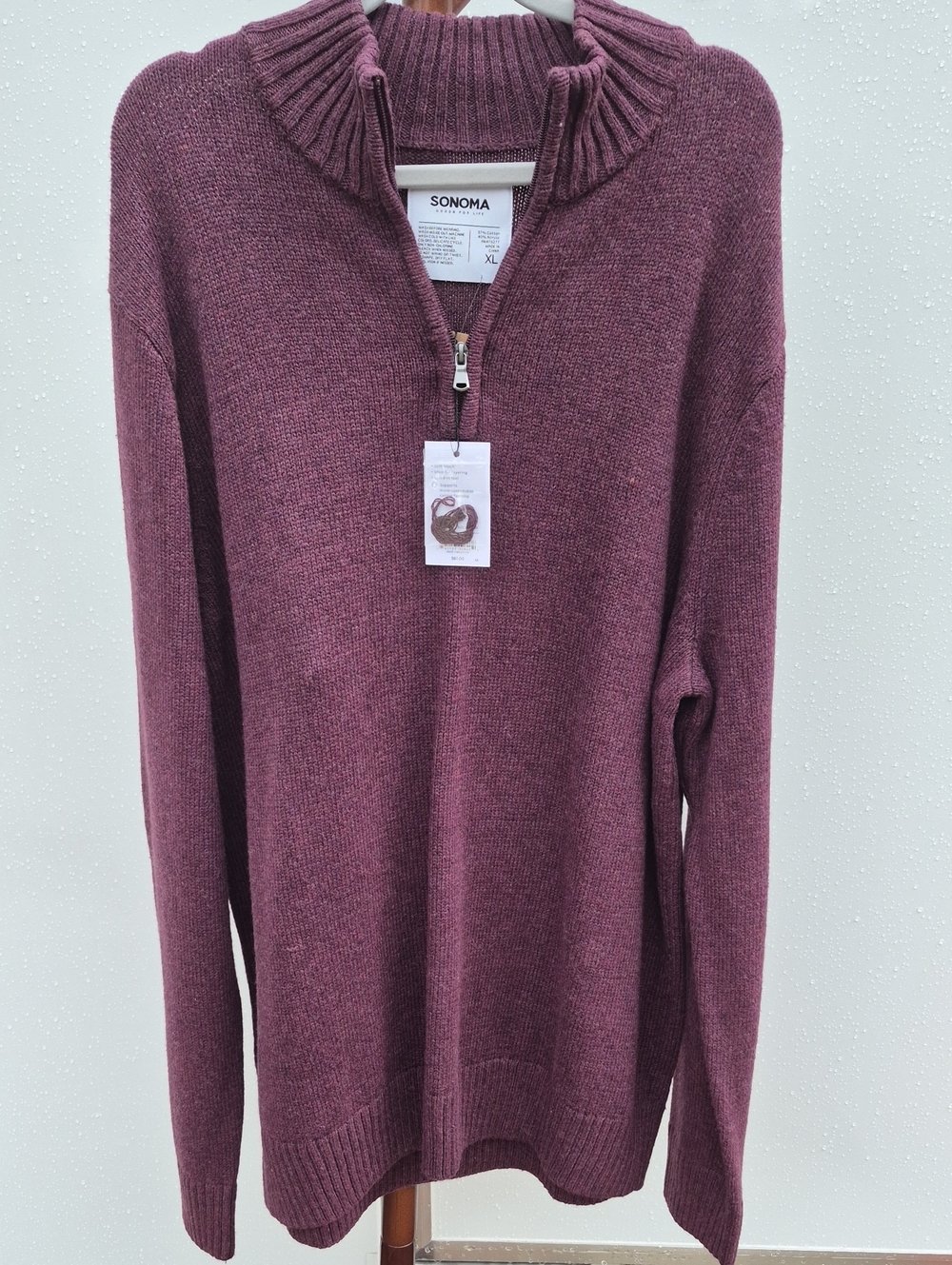 Mens Sonoma Plum Zip Mock Neck Sweater Size XL